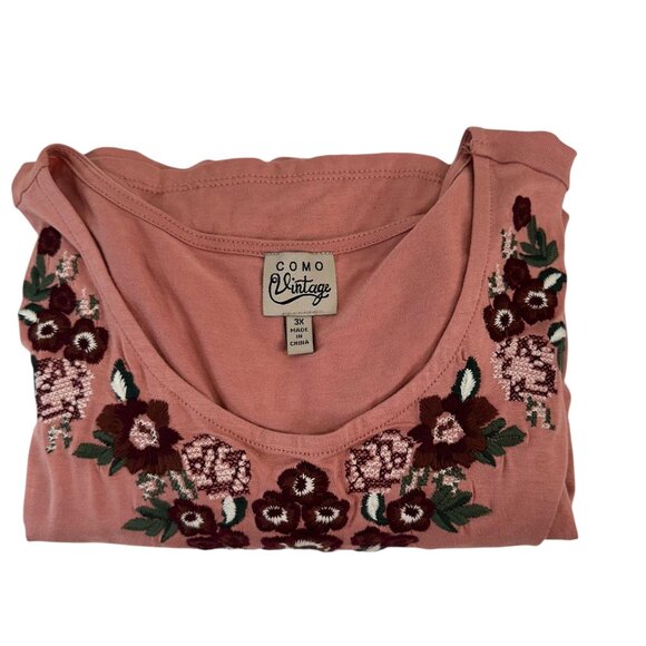 Como Vintage Women Plus SZ 3X Pink Boho Tunic Top Floral Embroidery Bell Sleeves - Picture 8 of 13